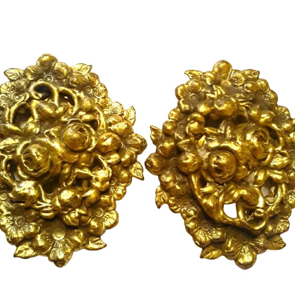 Vtg Art Deco Large Rose Shoe Dress Clips